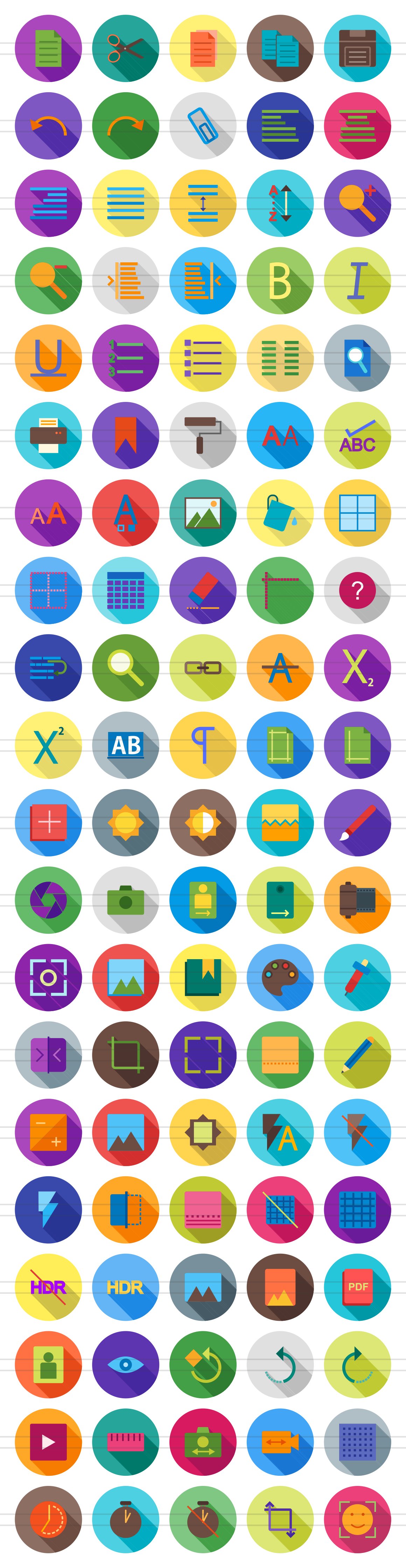 100 Photo & Text Editing Flat Icons preview image.