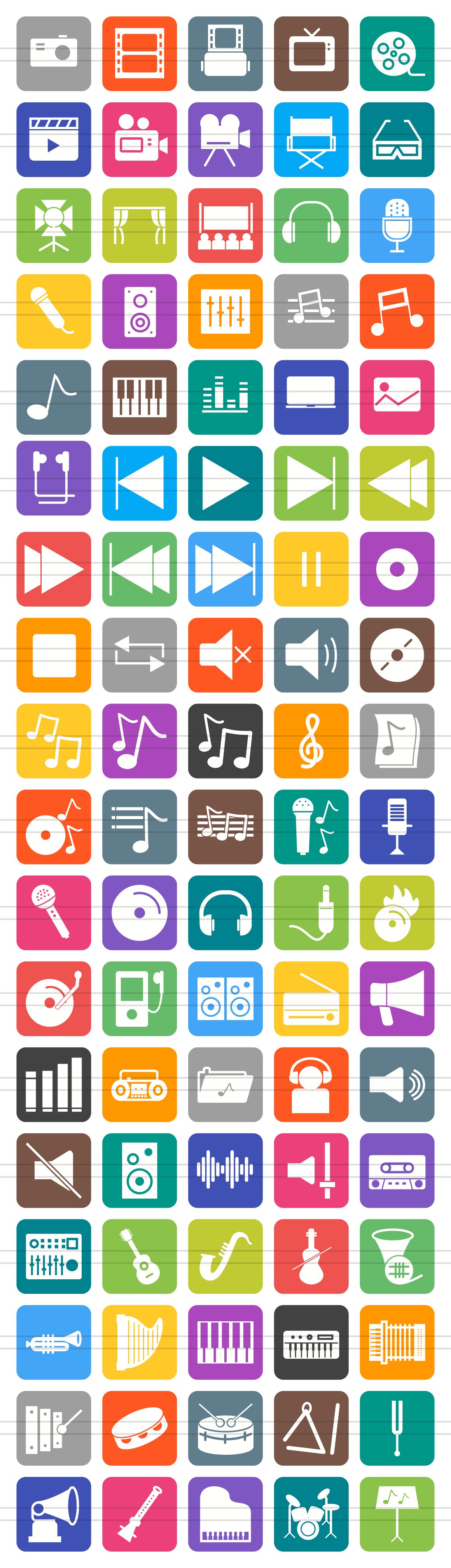 90 Music & Multimedia Filled Icons preview image.