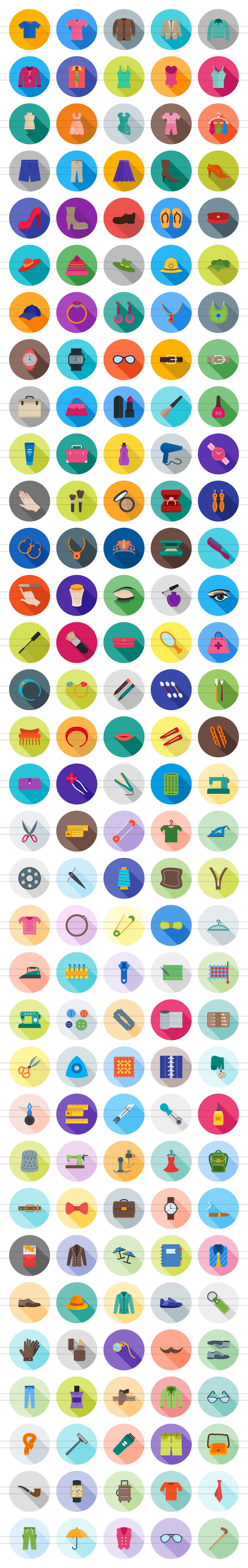 166 Fashion Flat Long Shadow Icons preview image.