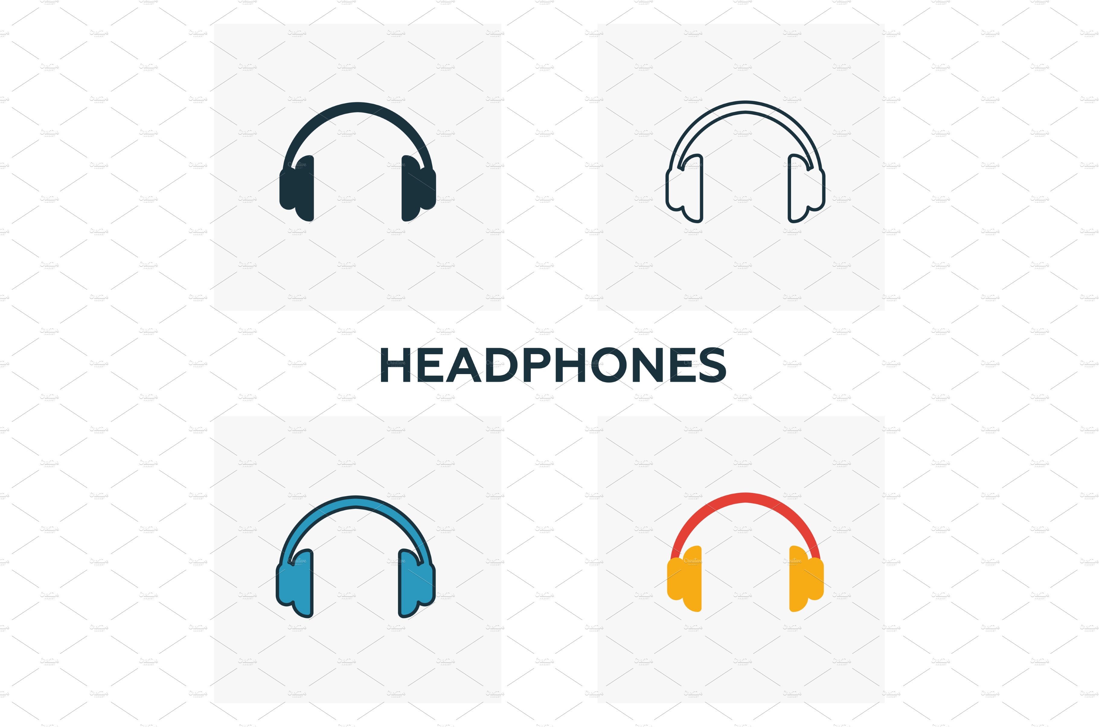 Headphones icon set. cover image.