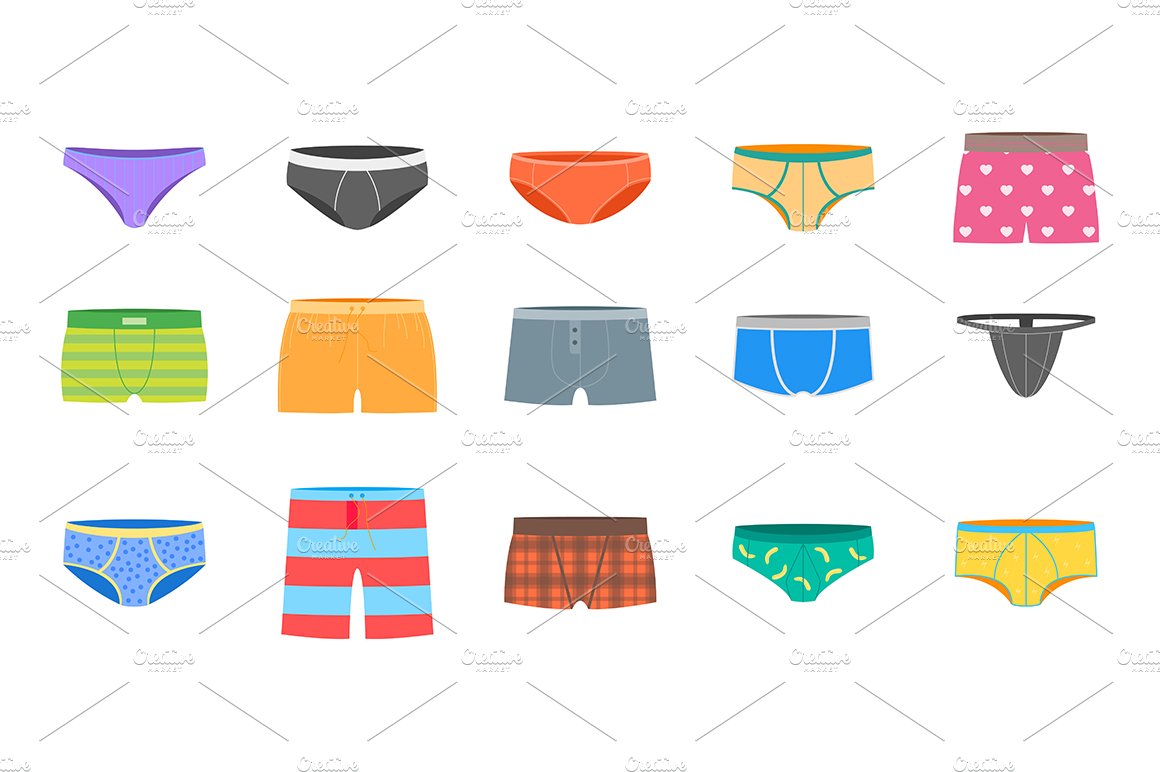 Mens Underpants Icons Set. Vector cover image.