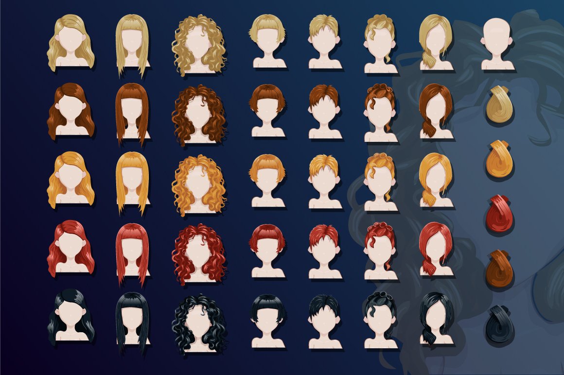 Female trendy hairstyle avatars set cover image.