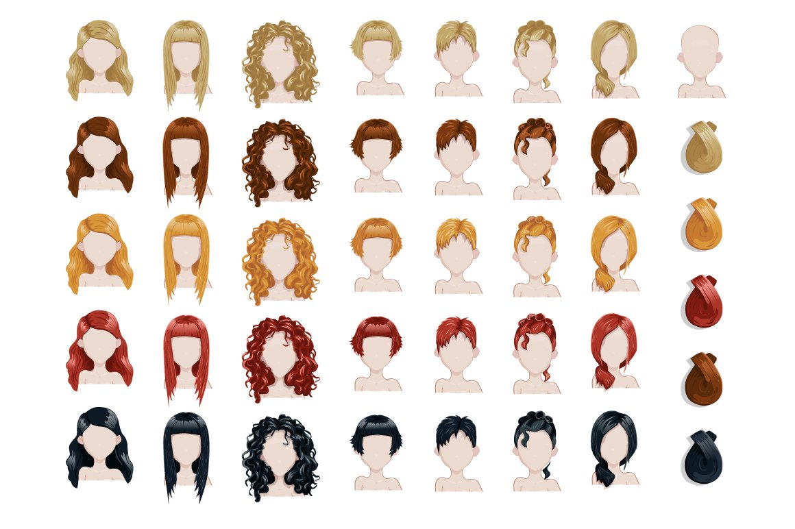 Female trendy hairstyle avatars set preview image.