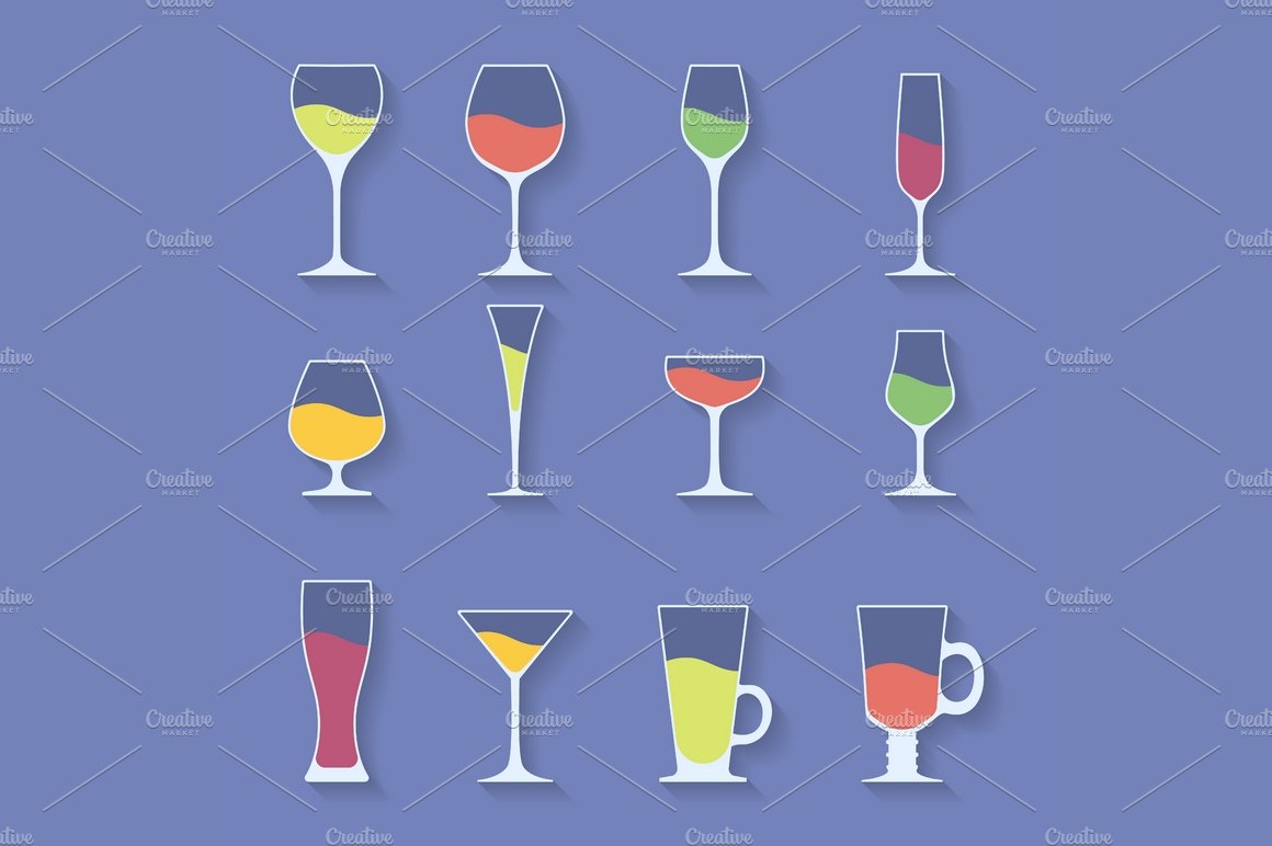 Icon set of alcohol glasses cover image.