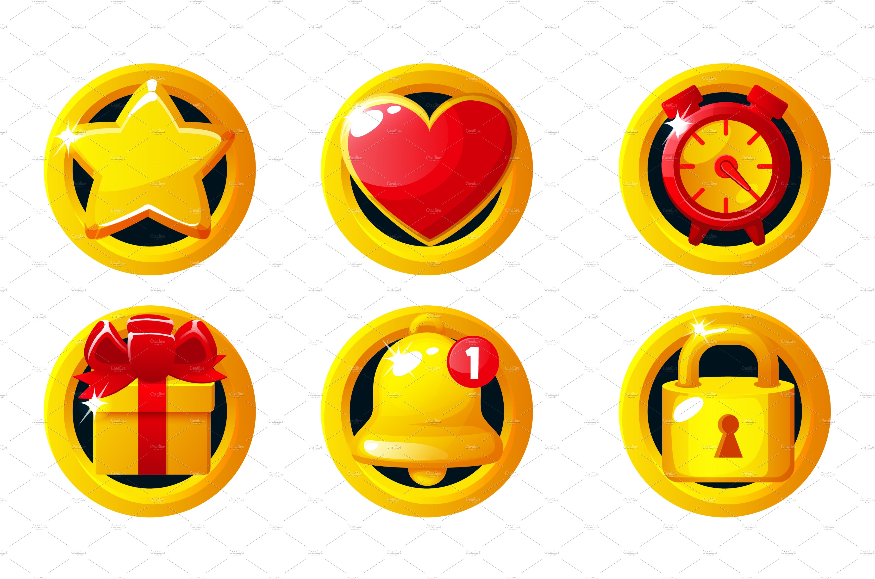 Set of golden game icons- star cover image.