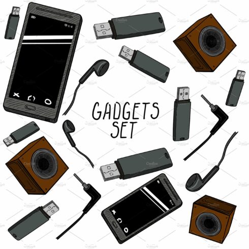 Set of hand drawn gadget icons cover image.