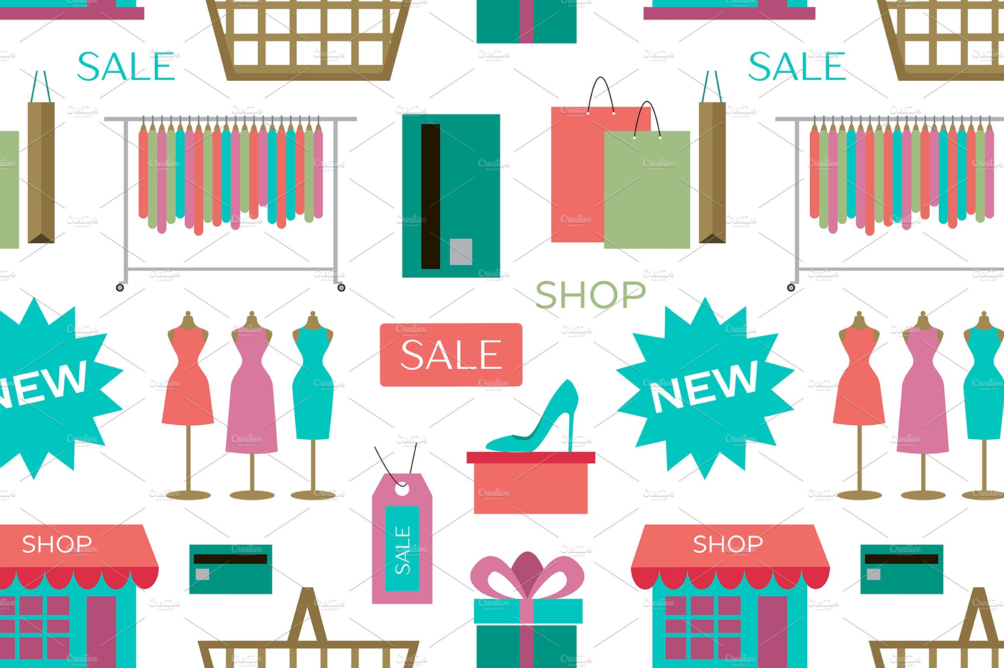 Set of shopping icons pattern cover image.