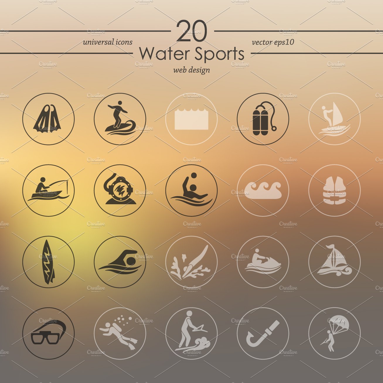 20 WATER SPORTS icons preview image.