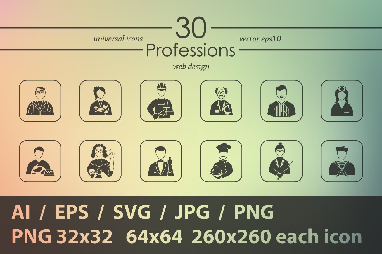 30 PROFESSIONS simple icons preview image.
