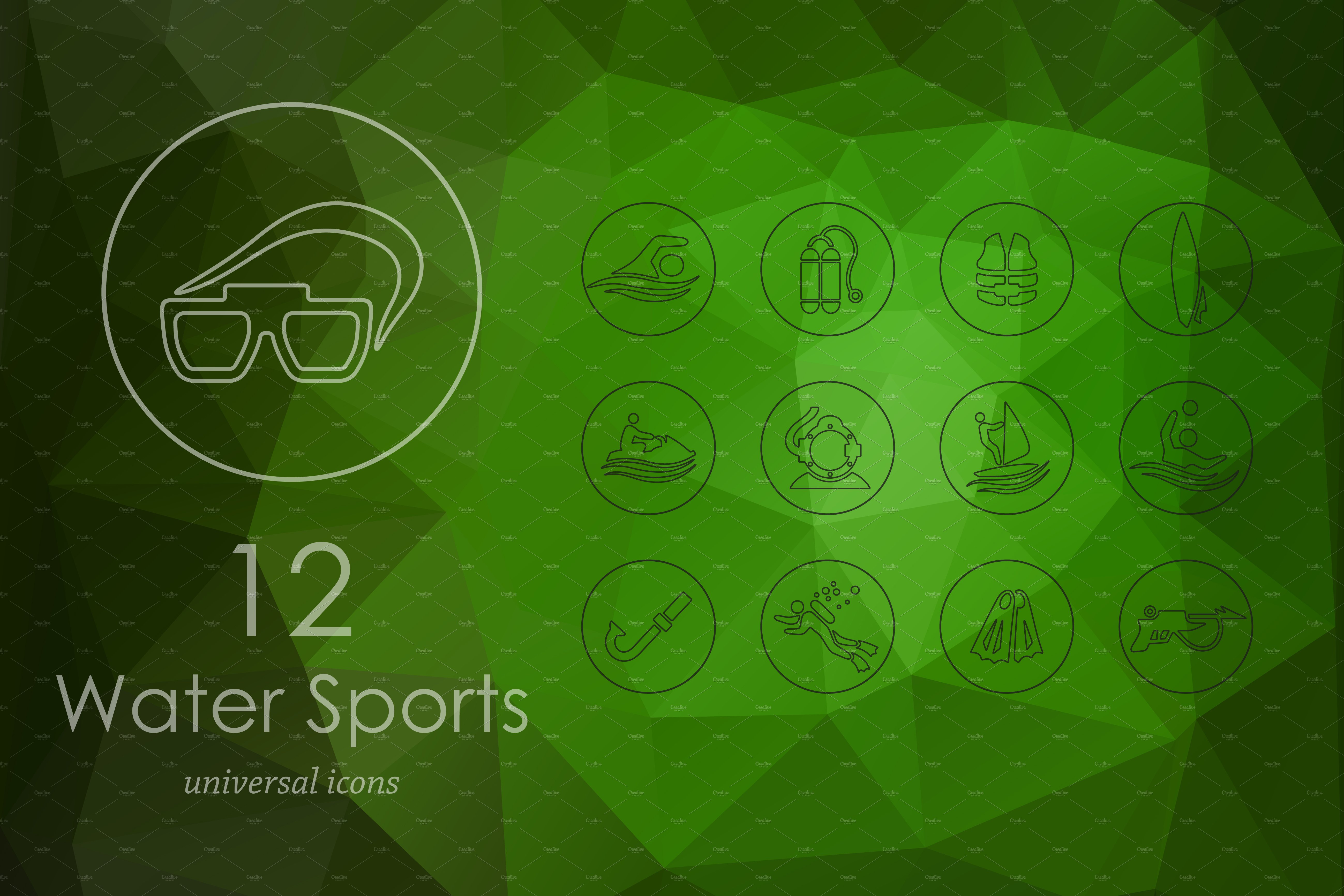 12 water sports line icons cover image.