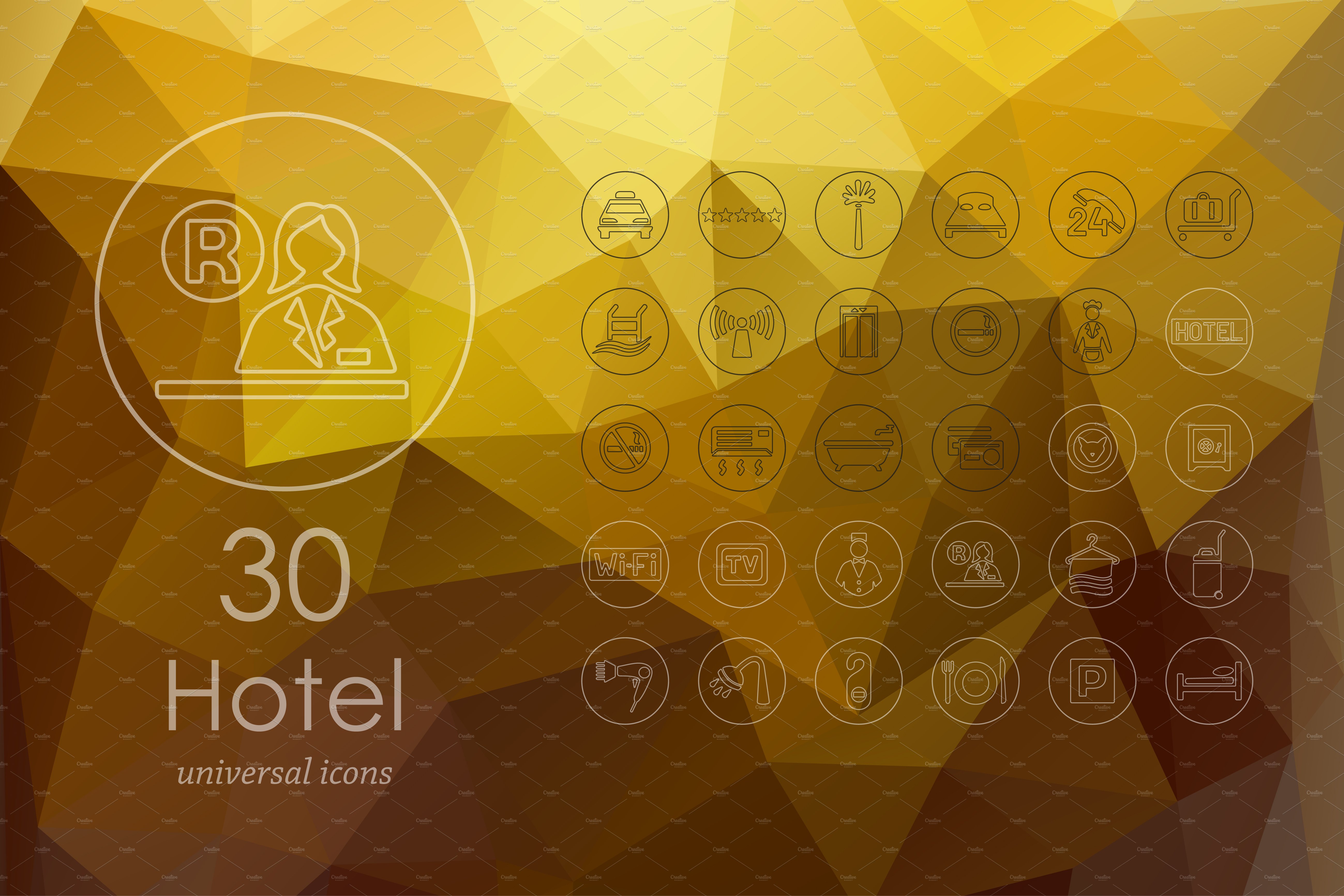 30 hotel line icons cover image.