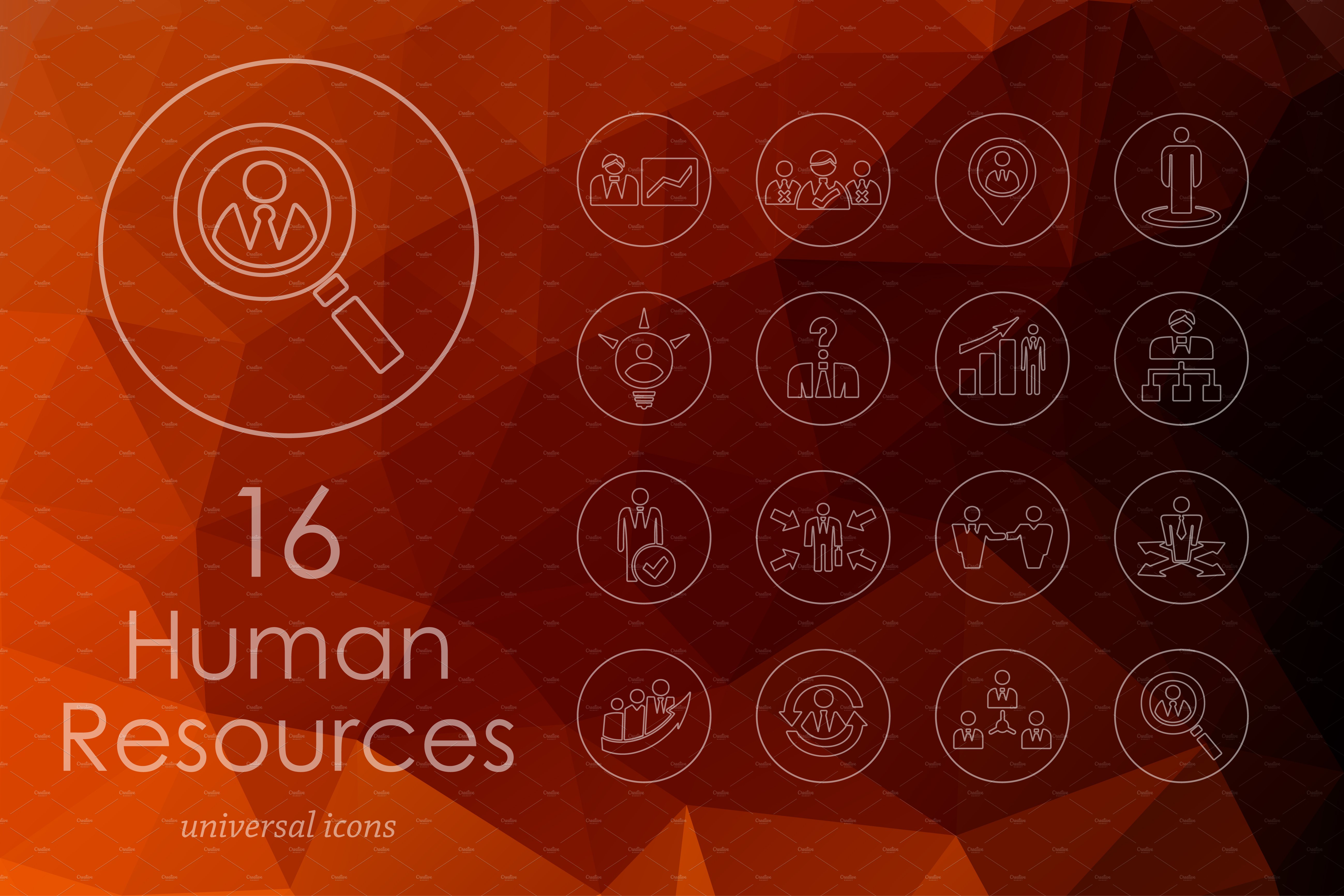 16 human resources line icons cover image.