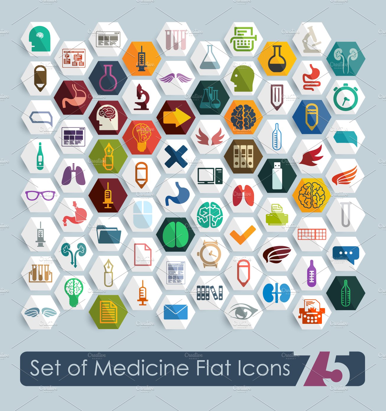 75 MEDICAL flat icons preview image.