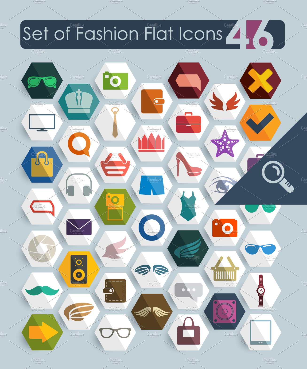 46 FASHION flat icons cover image.