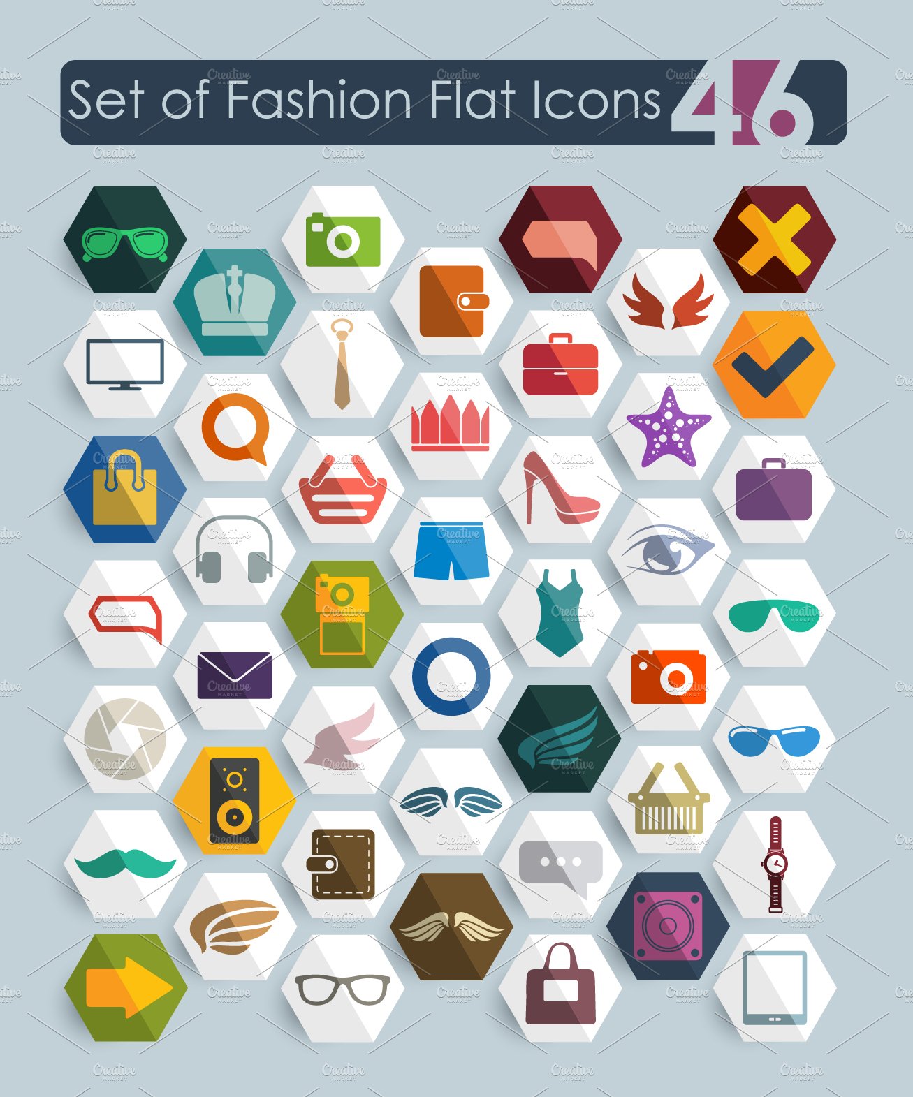 46 FASHION flat icons preview image.