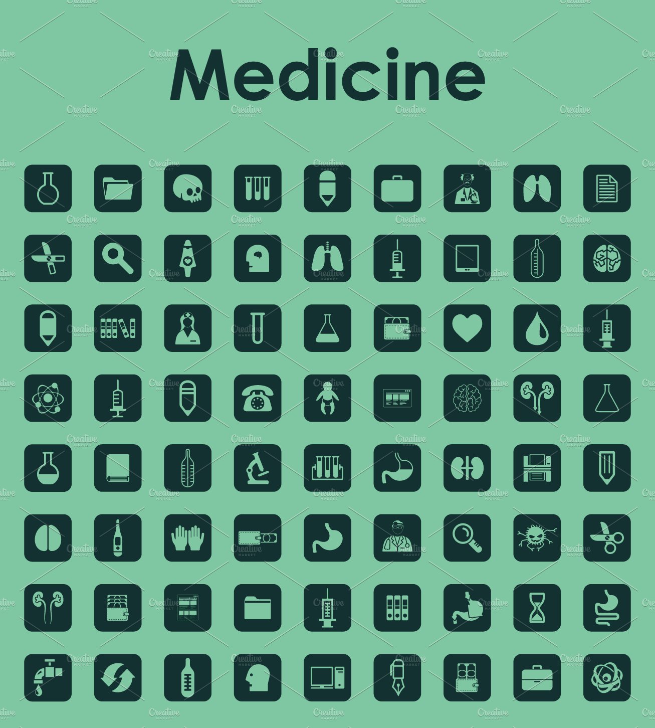 Set of medicine simple icons cover image.