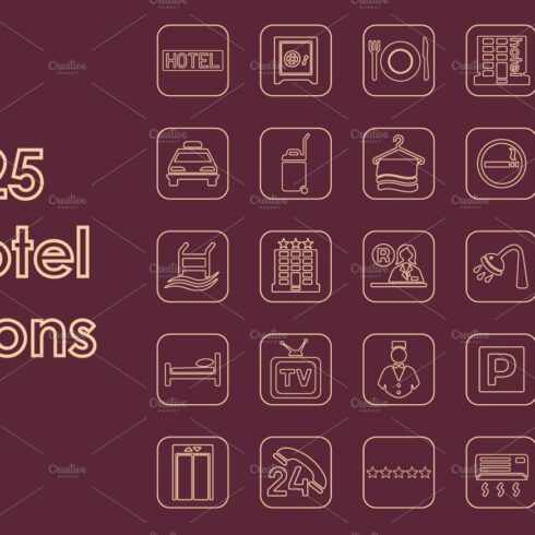 25 HOTEL simple icons cover image.