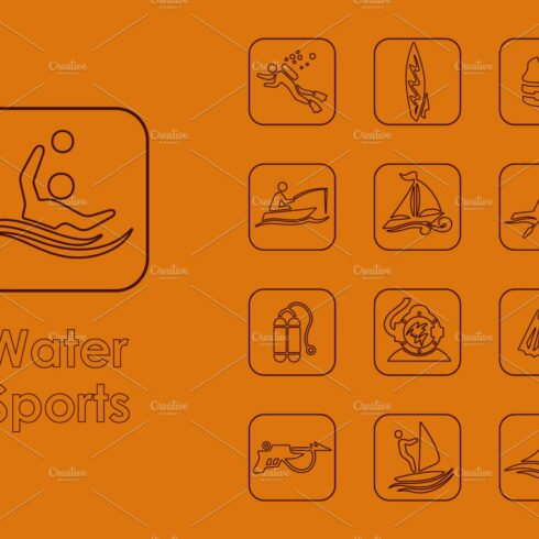 16 water sports simple icons cover image.