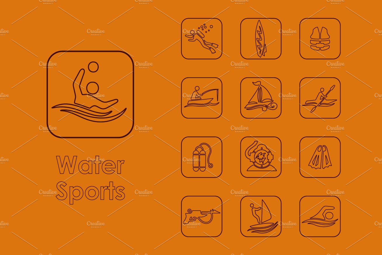 16 water sports simple icons cover image.