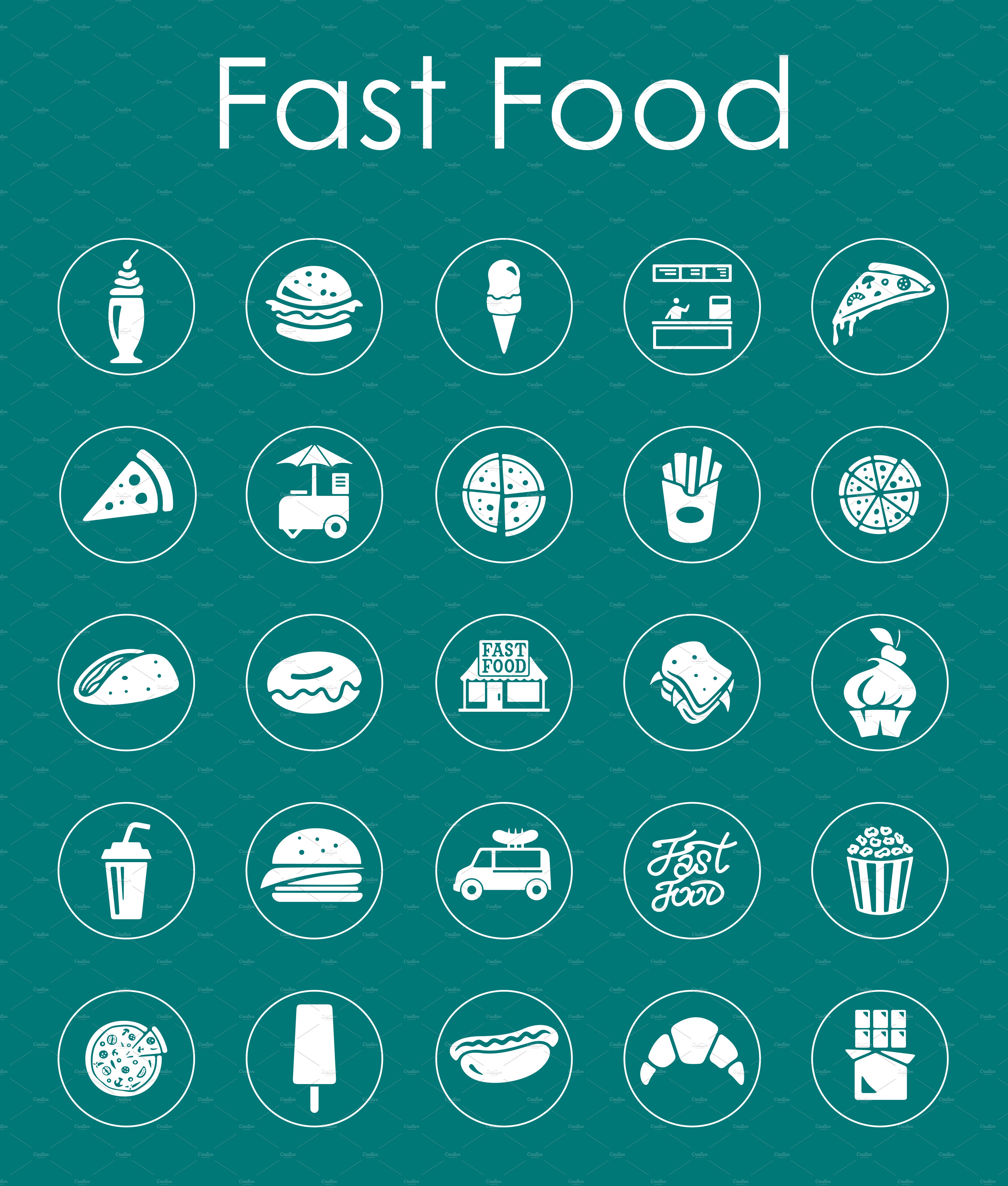 Set of fast food simple icons preview image.