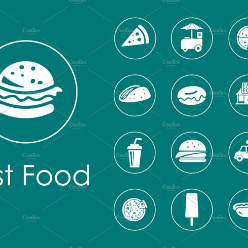Set of fast food simple icons cover image.