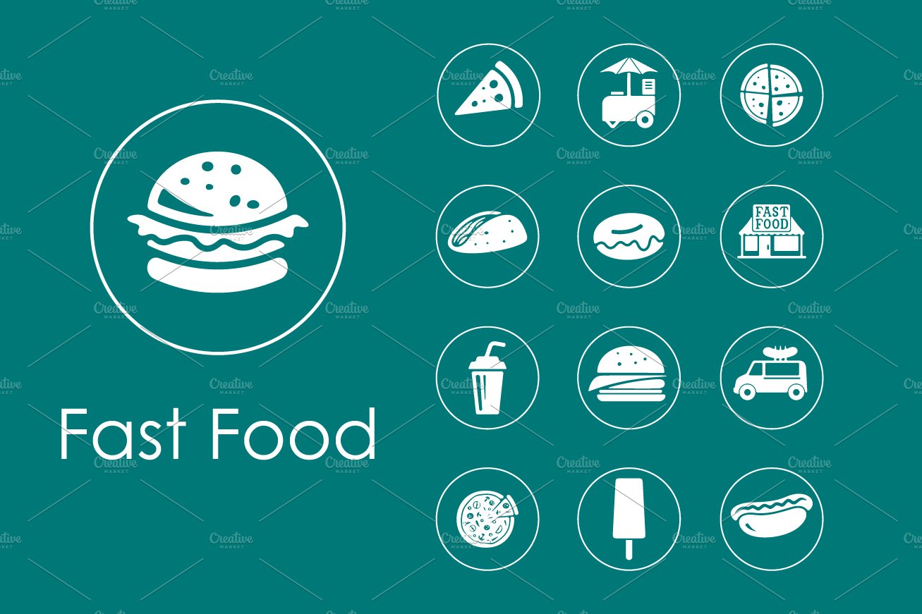 Set of fast food simple icons cover image.