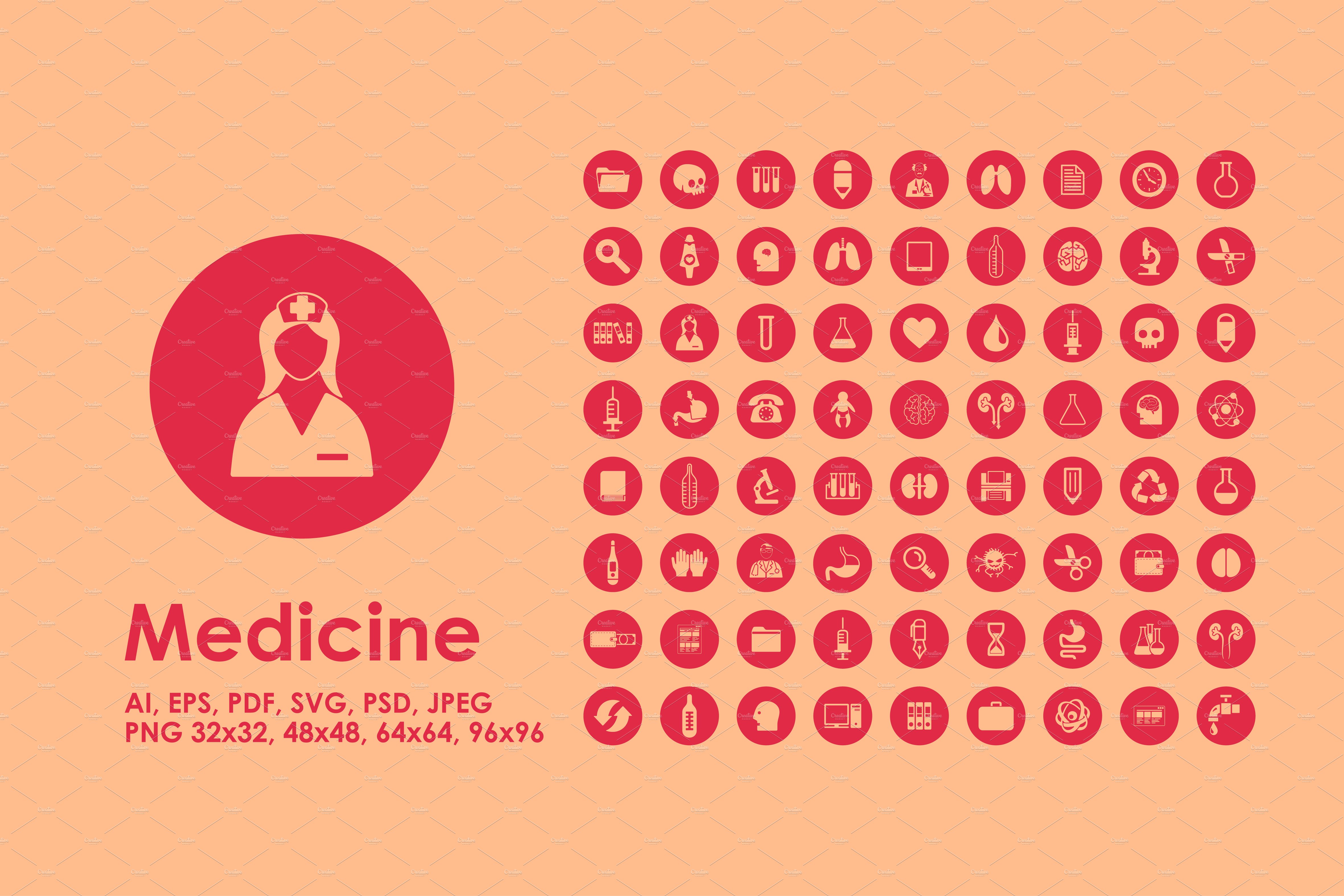 72 medicine icons cover image.