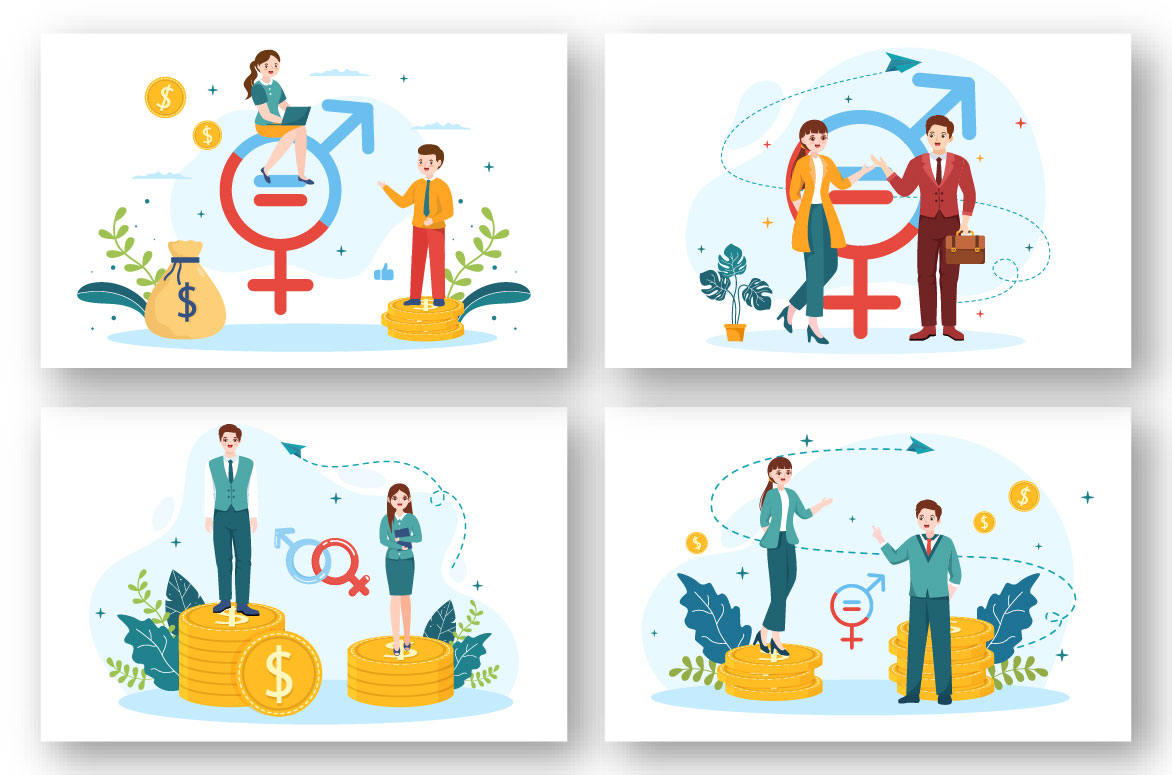 Set of four flat banners with people and money.