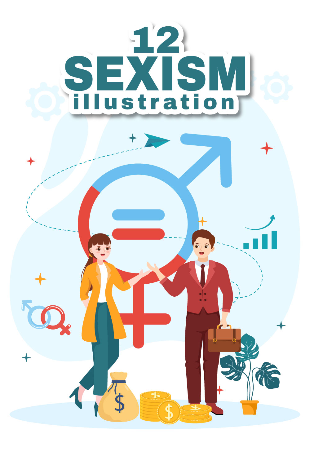 12 Sexism Men and Women Illustration pinterest preview image.