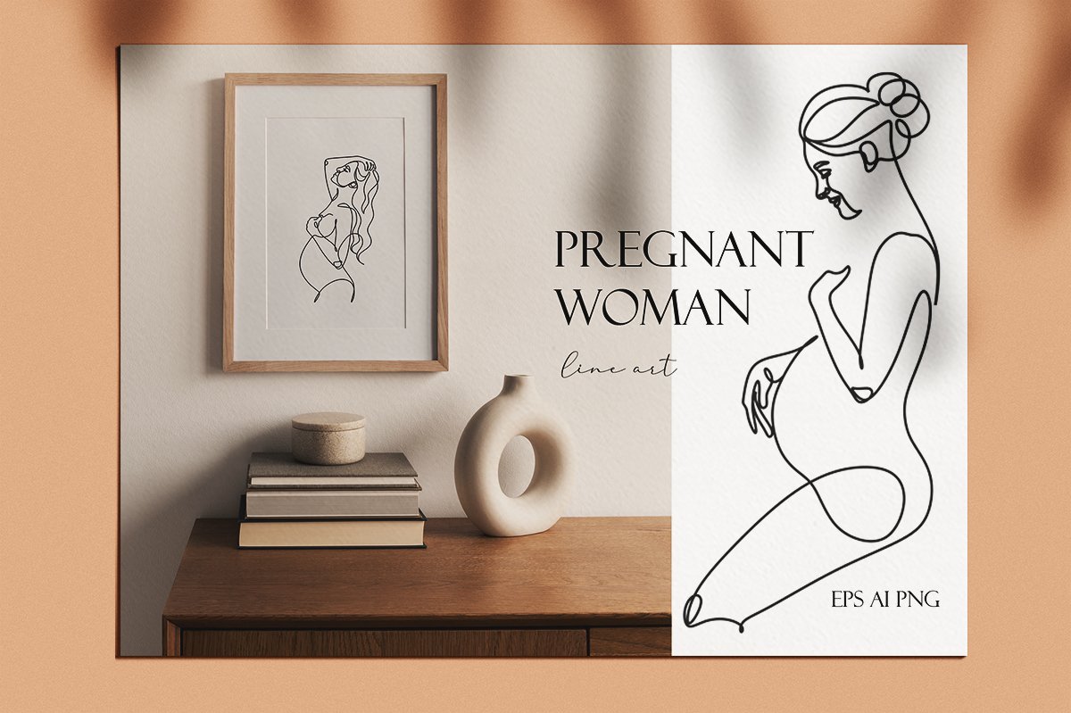 Pregnant woman line art cover image.