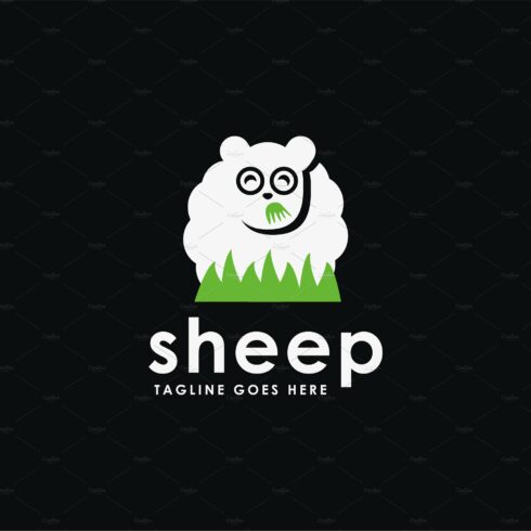 Flat fun sheep eating grass logo cover image.