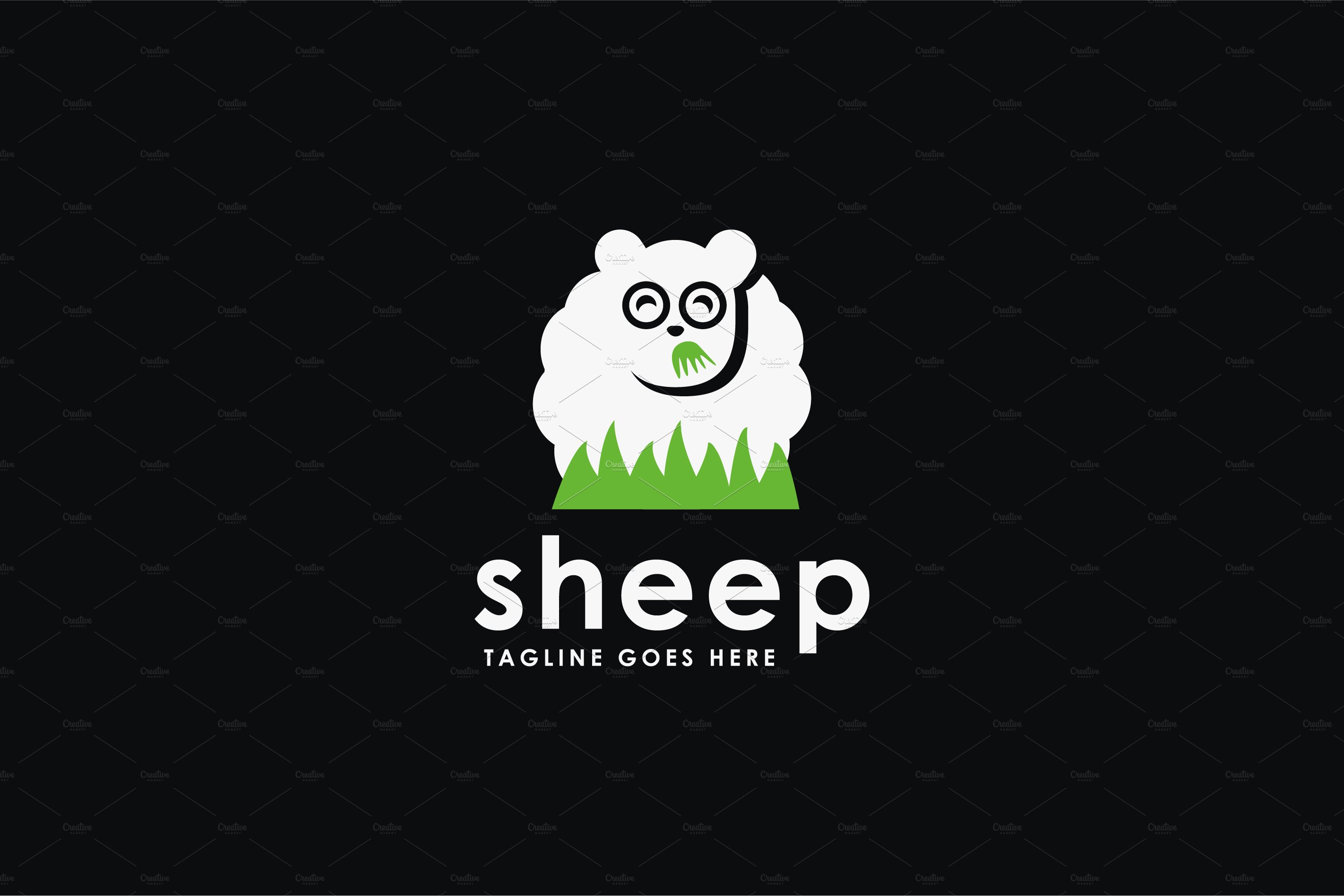 Flat fun sheep eating grass logo cover image.