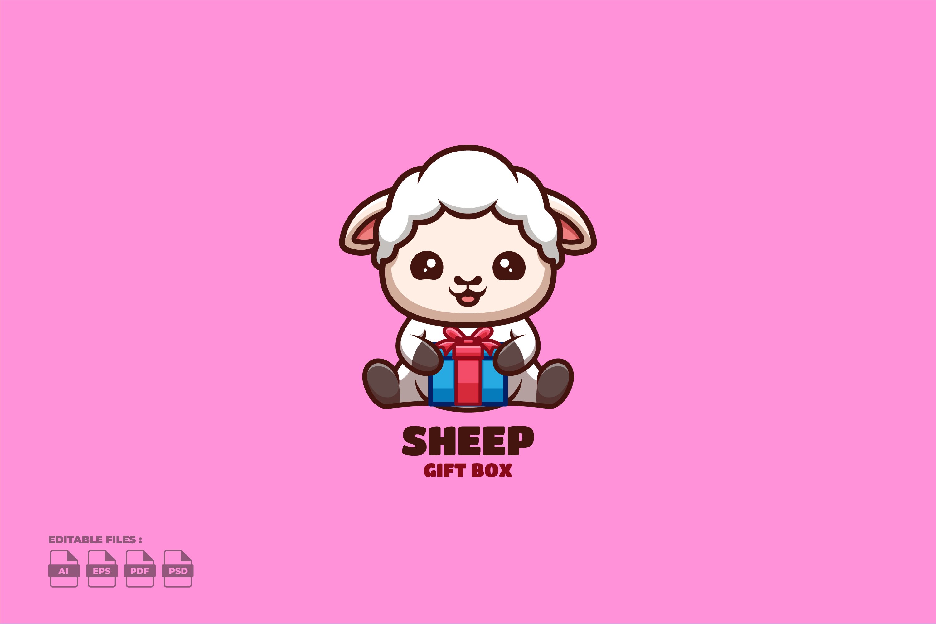 Gift Box Sheep Cute Mascot Logo cover image.