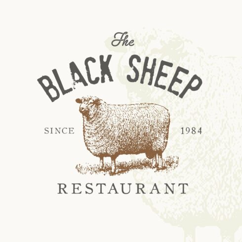 Sheep vintage logo + business card cover image.