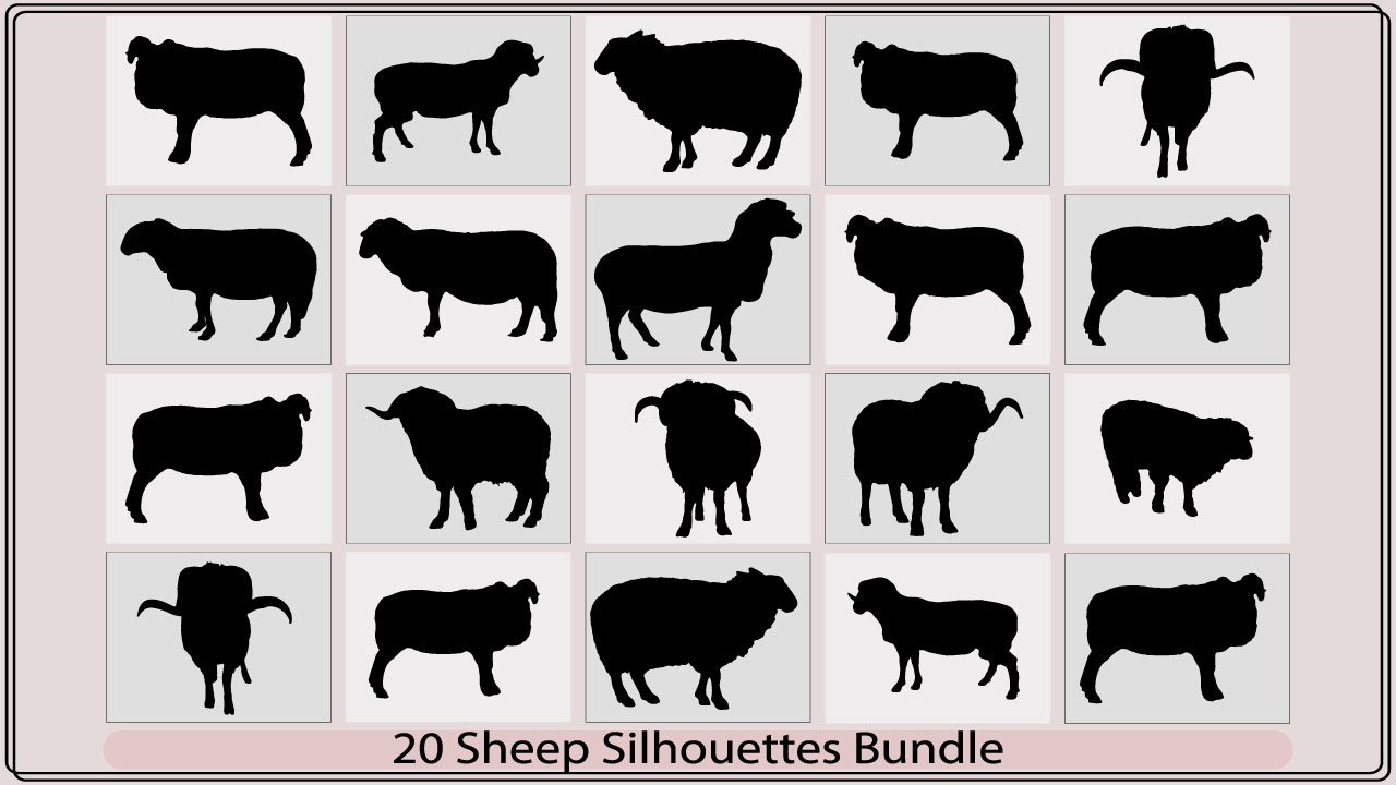 20 sheep silhouettes bundle.