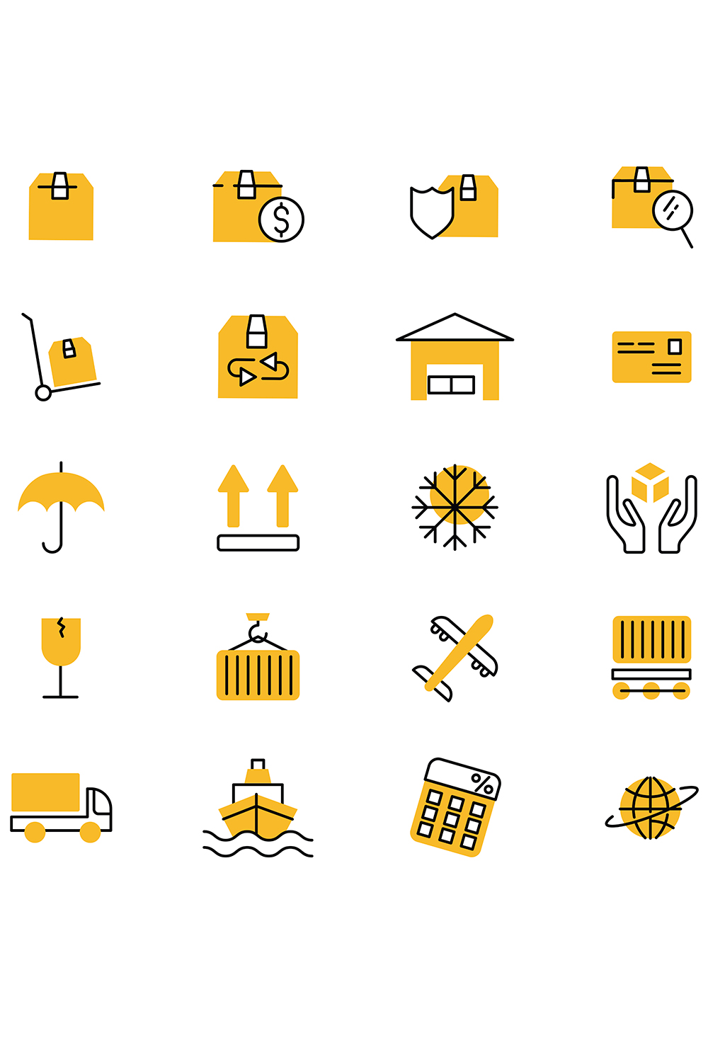 Bunch of different types of icons on a white background.