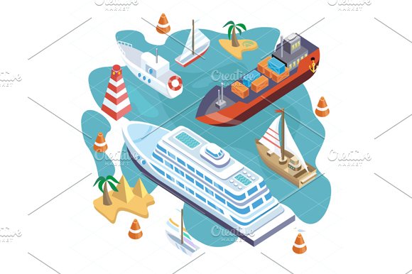 Isometric Set Ships. Sea Transport cover image.