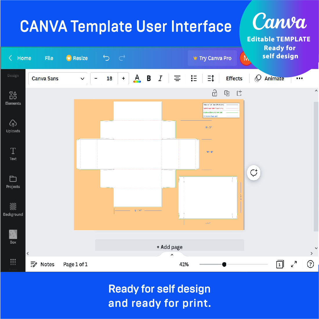 The canva template user interface.