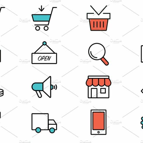 Flat icons for e-commerce cover image.