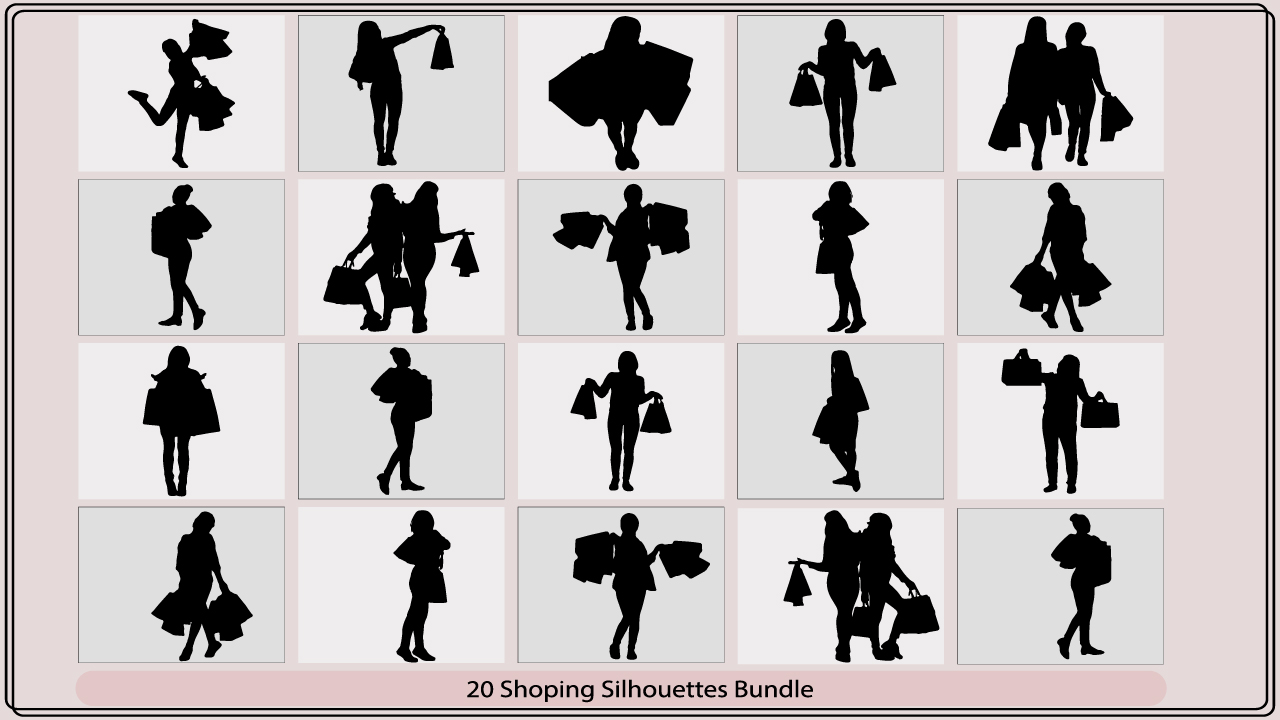 The silhouettes of people with shopping bags.