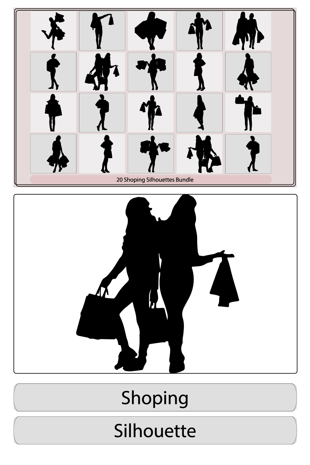 Women Shopping Silhouettes,several people, shopping,Shopping family and girls silhouettes, pinterest preview image.