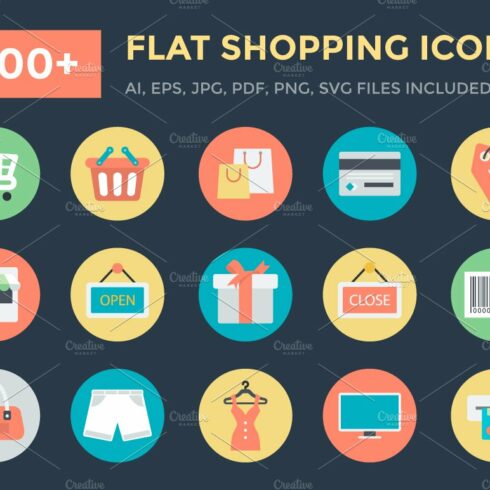 100+ Flat Shopping Icons cover image.