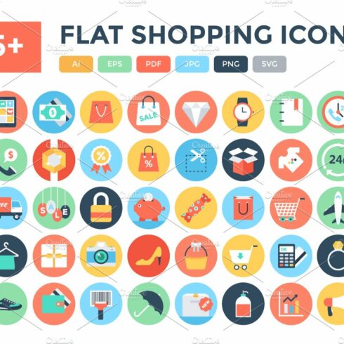 125+ Flat Shopping Icons cover image.