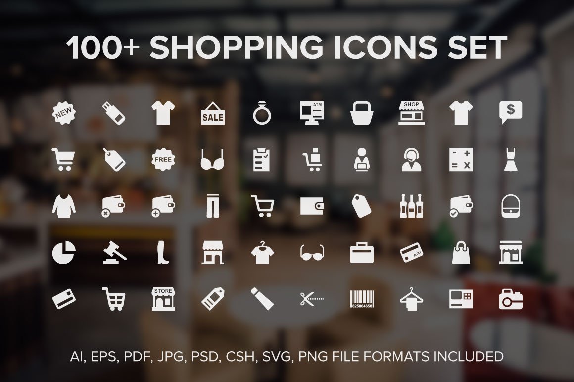100+ Shopping Icons Set cover image.
