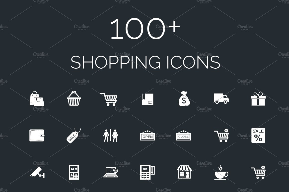 100+ Shopping Vector Icons Pack cover image.