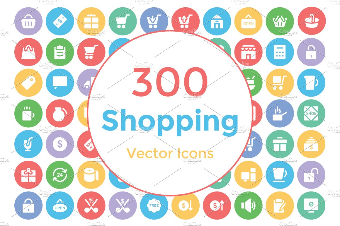 300 Shopping Vector Icons cover image.