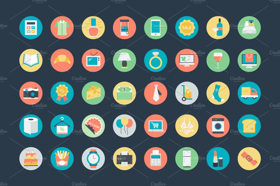 100+ Flat Shopping Icons preview image.