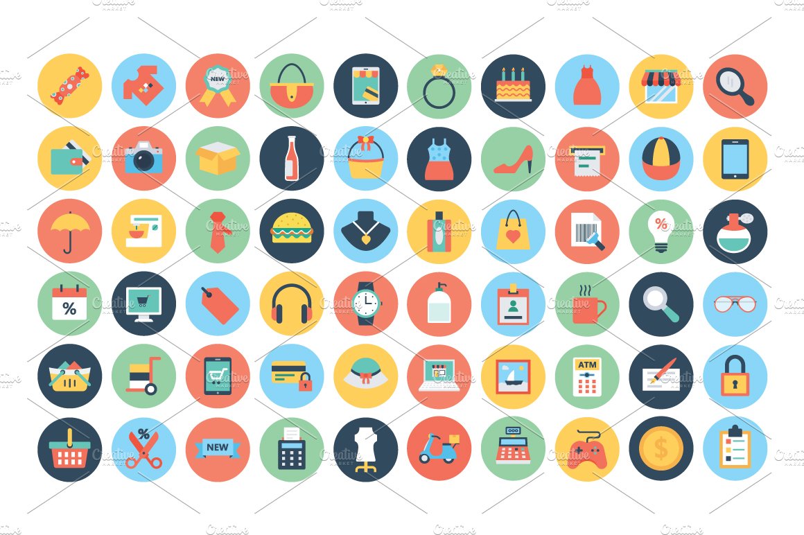 125+ Flat Shopping Icons preview image.