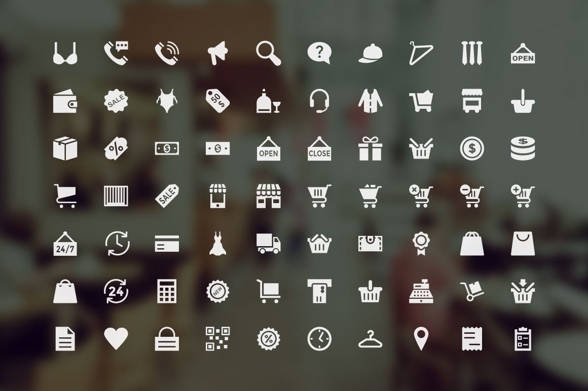 100+ Shopping Icons Set preview image.