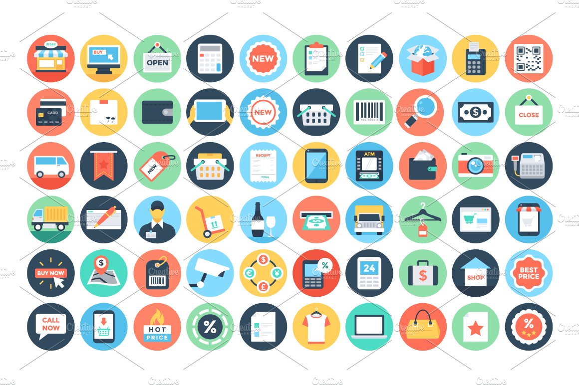 125+ Flat Shopping Icons preview image.